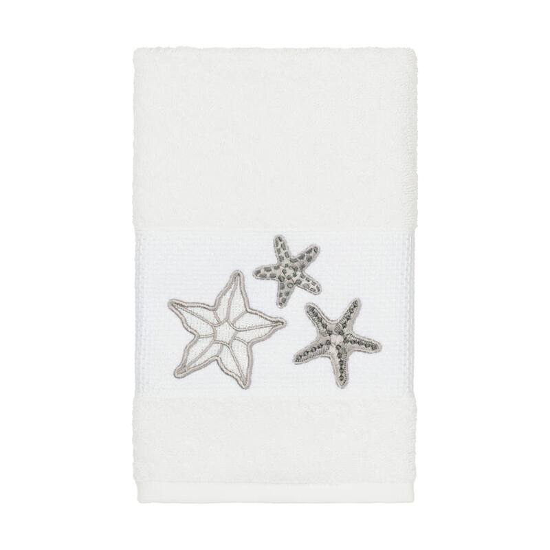 Authentic Hotel and Spa White Turkish Cotton Starfish Embroidered Hand Towel