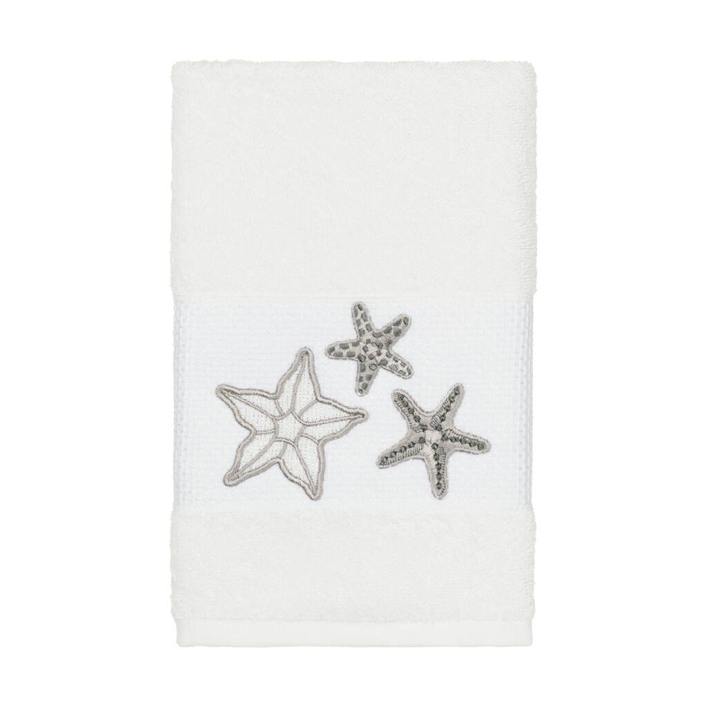 Authentic Hotel and Spa White Turkish Cotton Starfish Embroidered Hand Towel