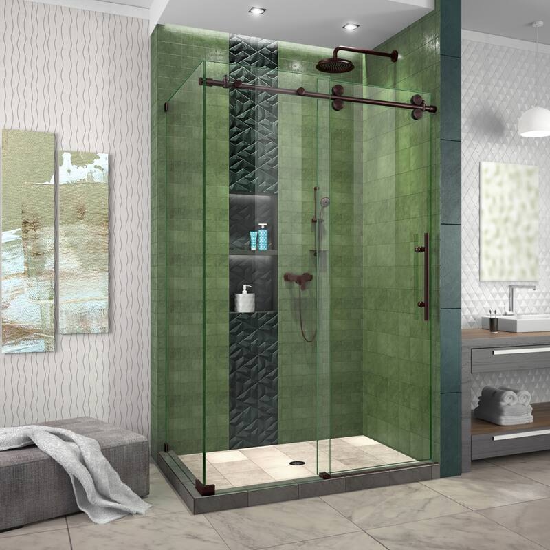 DreamLine Enigma-XO 34 1/2 in. D x 44 3/8 - 48 3/8 in. W x 76 in. H Sliding Shower Enclosure - 34.5" x 44.38" - 48.38" - Oil Rubbed Stainless Finish