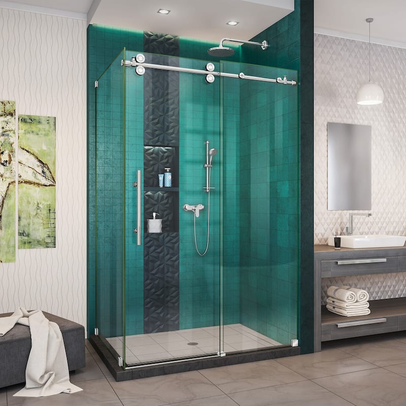 DreamLine Enigma-XO 34 1/2 in. D x 44 3/8 - 48 3/8 in. W x 76 in. H Sliding Shower Enclosure - 34.5" x 44.38" - 48.38" - Polished Stainless Finish