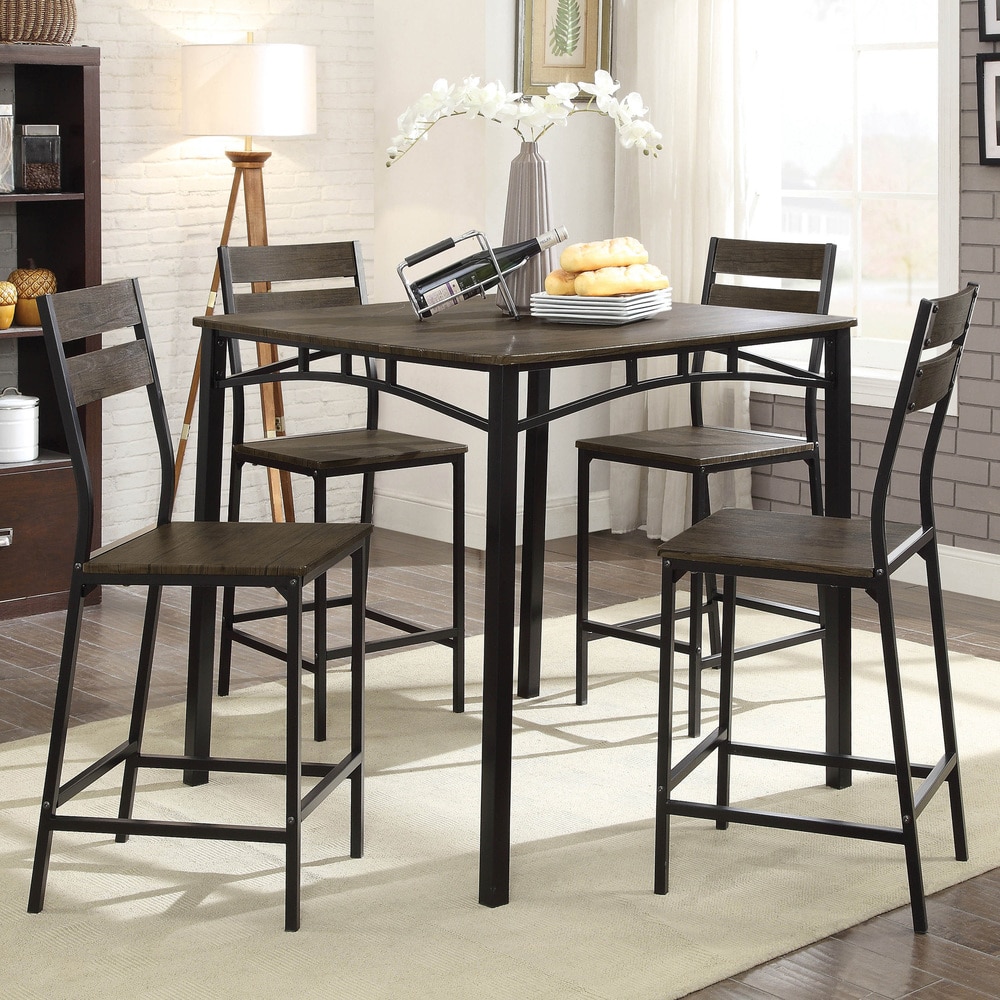 Furniture of America Vae Industrial Brown Metal 5-Piece Counter Height Set