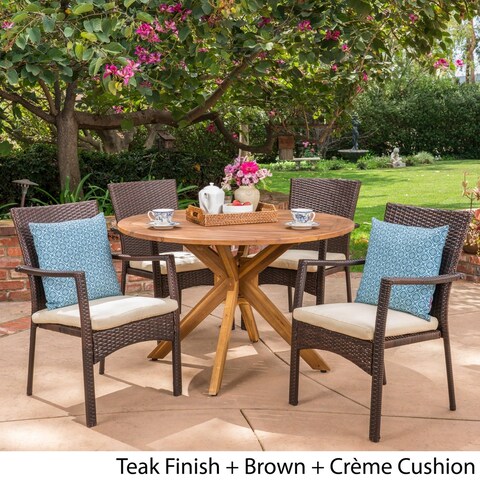Stamford Outdoor 5 Piece PE Wicker Dining Set with Circular Table by Christopher Knight Home