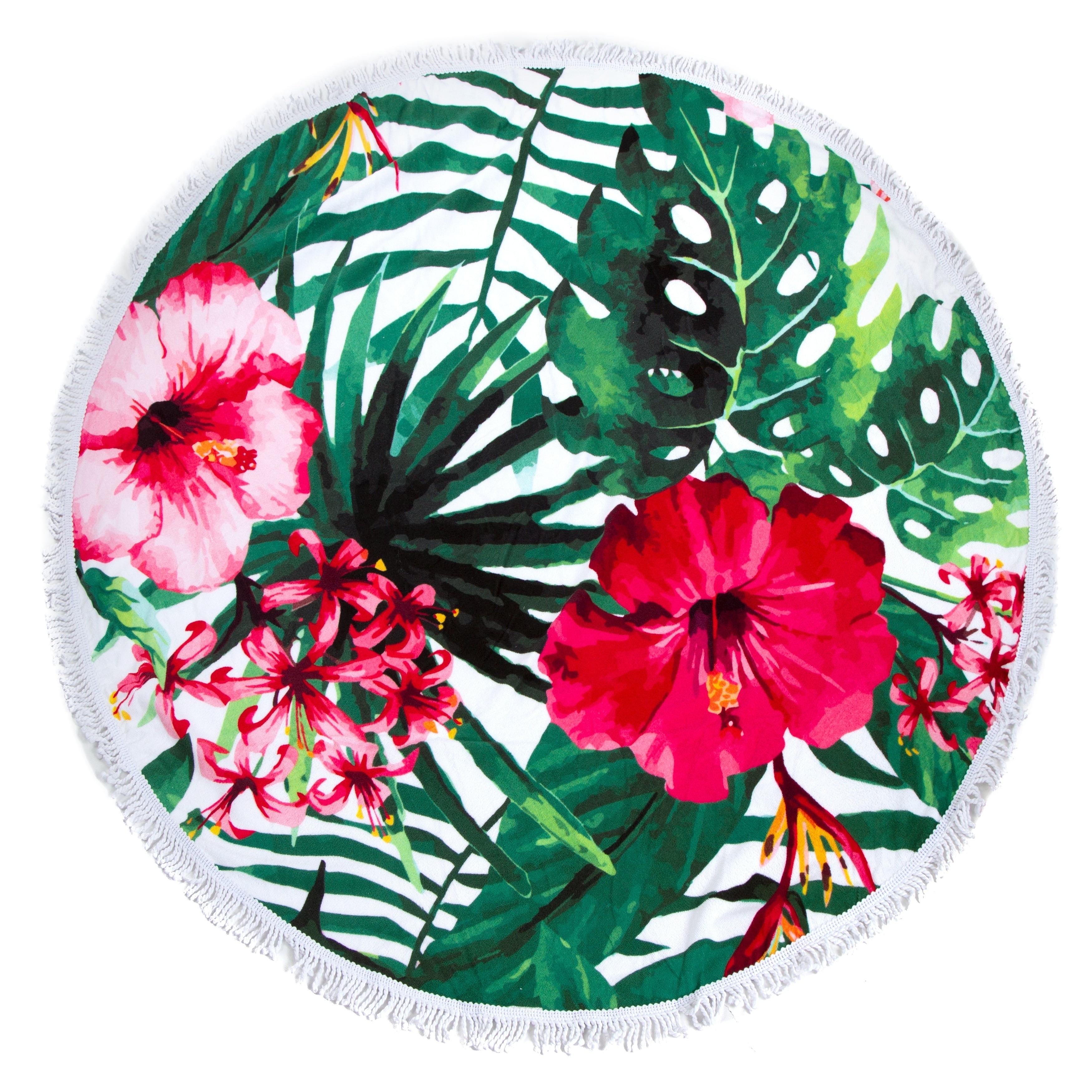Round Beach Towel Circle With Fringe Hibiscus Round Beach Towel Circle With Fringe Hibiscus