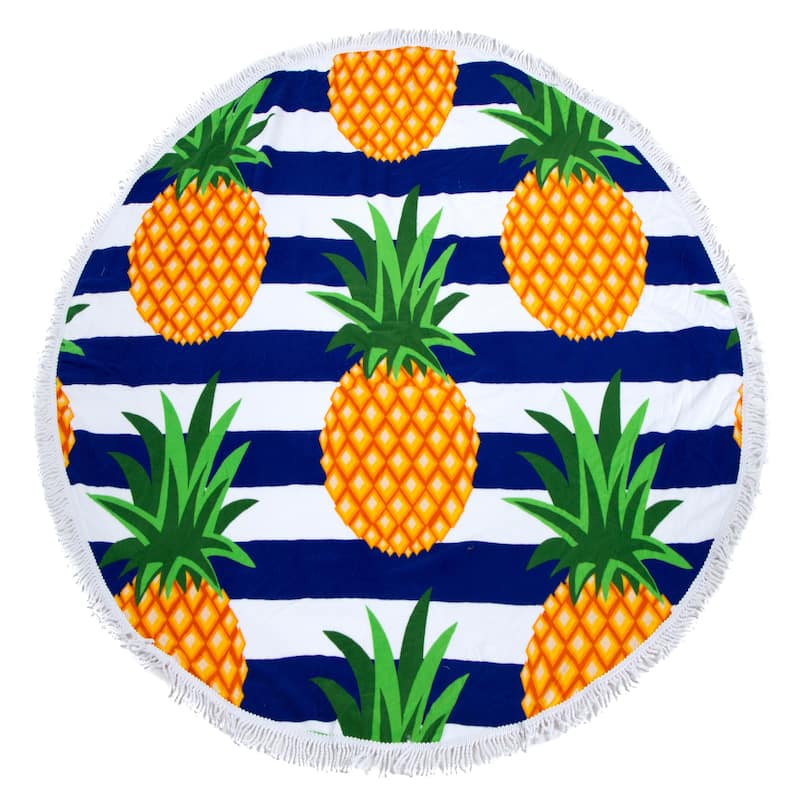 Round Beach Towel, Circle Beach Towel with Fringe Pineapple Stripe