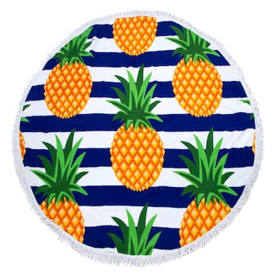 Round Beach Towel, Circle Beach Towel with Fringe Pineapple Stripe