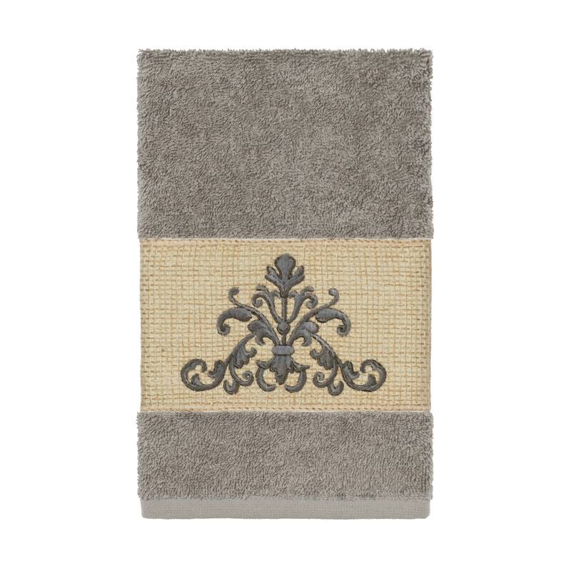 Authentic Hotel and Spa Grey Turkish Cotton Scrollwork Embroidered Hand Towel