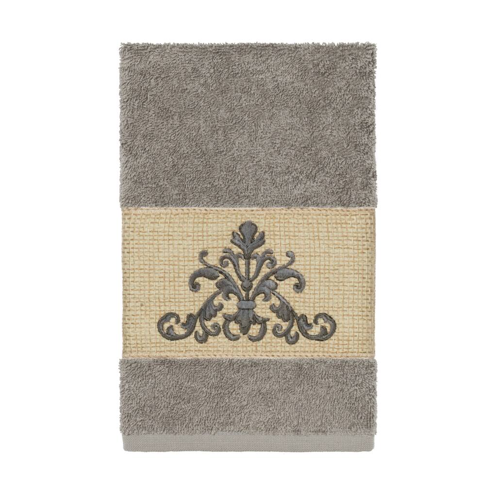 Authentic Hotel and Spa Grey Turkish Cotton Scrollwork Embroidered Hand Towel