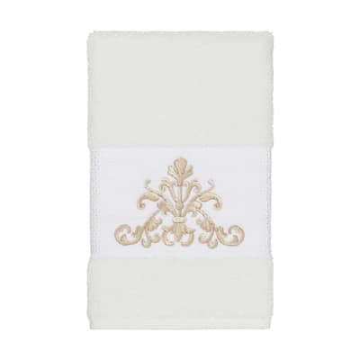 Authentic Hotel and Spa White Turkish Cotton Scrollwork Embroidered Hand Towel