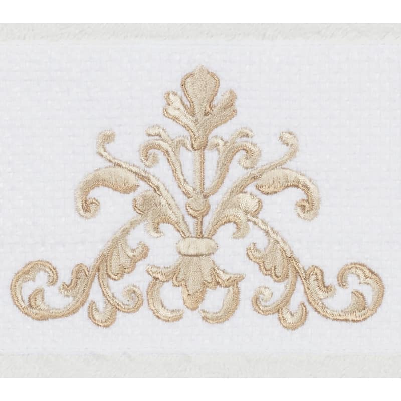 Authentic Hotel and Spa White Turkish Cotton Scrollwork Embroidered Hand Towel