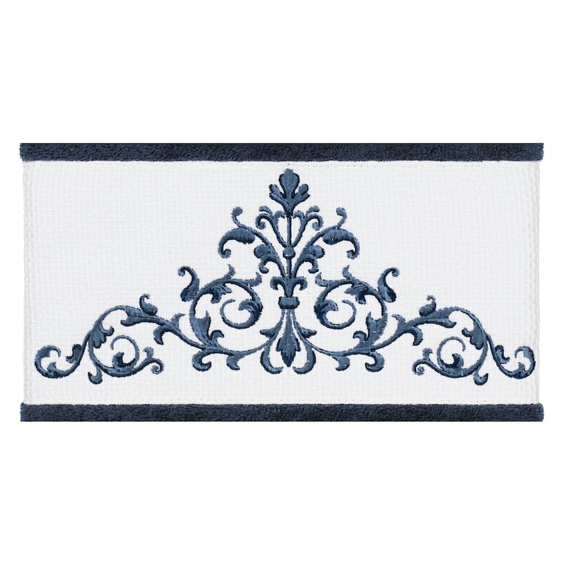 Authentic Hotel and Spa Midnight Blue Turkish Cotton Scrollwork Embroidered 3 piece Towel Set