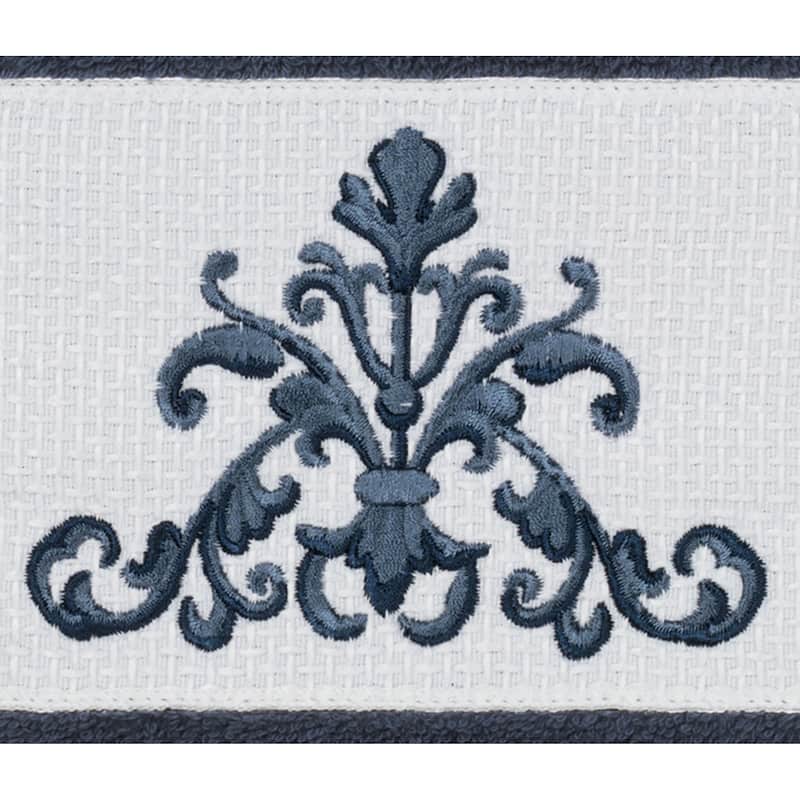 Authentic Hotel and Spa Midnight Blue Turkish Cotton Scrollwork Embroidered 3 piece Towel Set