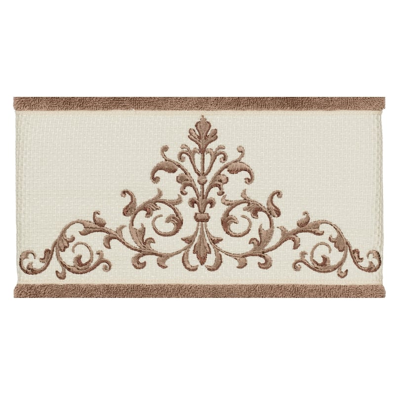Authentic Hotel and Spa Latte Brown Turkish Cotton Scrollwork Embroidered 3 piece Towel Set