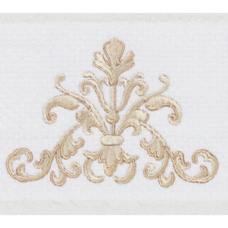 Authentic Hotel and Spa White Turkish Cotton Scrollwork Embroidered Hand Towels (Set of 4)