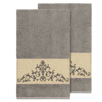 Authentic Hotel and Spa Grey Turkish Cotton Scrollwork Embroidered Bath Towels (Set of 2)