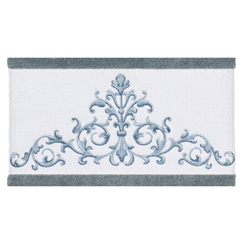 Authentic Hotel and Spa Teal Blue Turkish Cotton Scrollwork Embroidered 8 piece Towel Set