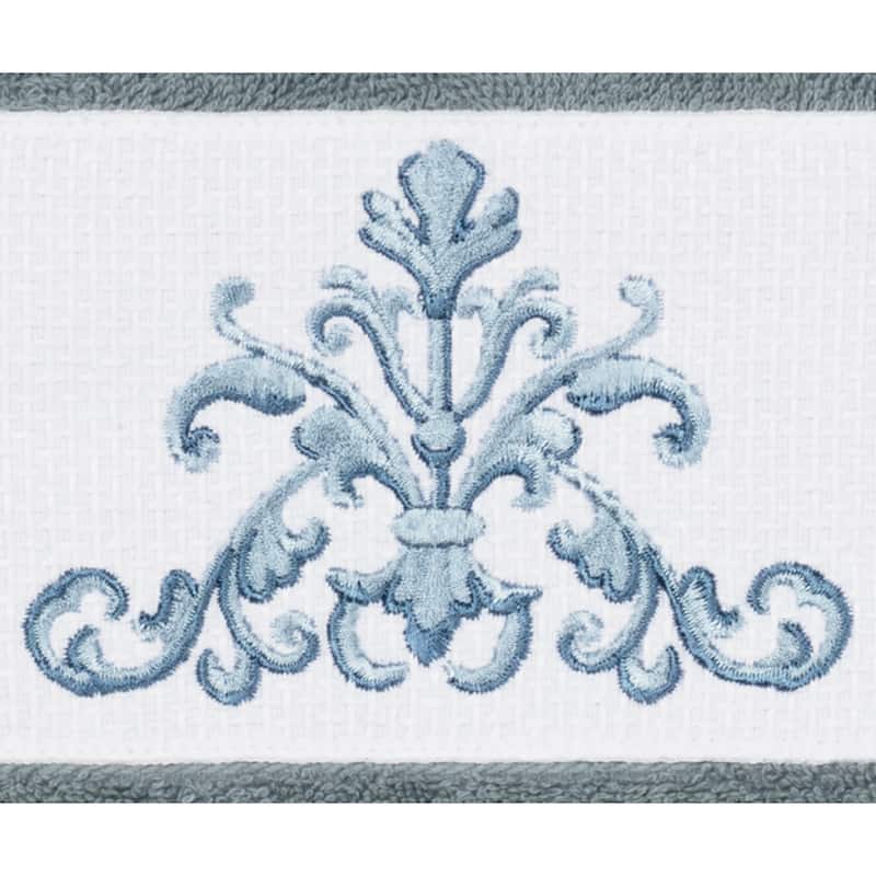 Authentic Hotel and Spa Teal Blue Turkish Cotton Scrollwork Embroidered Hand Towels (Set of 4)