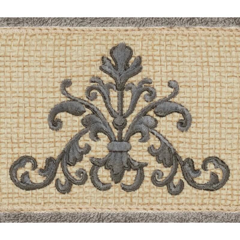 Authentic Hotel and Spa Grey Turkish Cotton Scrollwork Embroidered 3 piece Towel Set