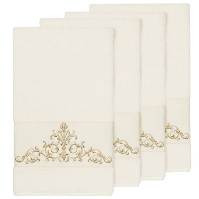 Authentic Hotel and Spa Cream Turkish Cotton Scrollwork Embroidered Bath Towels (Set of 4)