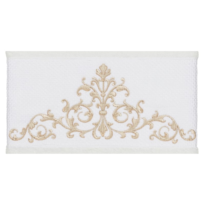 Authentic Hotel and Spa White Turkish Cotton Scrollwork Embroidered Bath Towels (Set of 4)