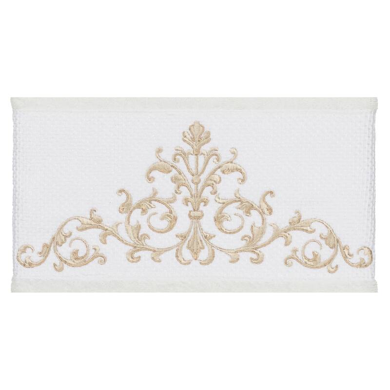 Authentic Hotel and Spa White Turkish Cotton Scrollwork Embroidered Bath Towel