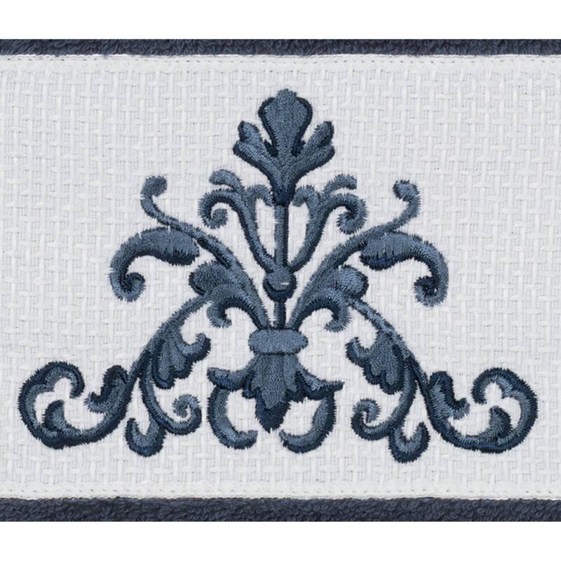Authentic Hotel and Spa Midnight Blue Turkish Cotton Scrollwork Embroidered Hand Towels (Set of 2)