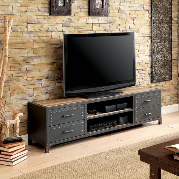 Shop Furniture Of America Jals Industrial Grey Wood 4 Drawer Tv