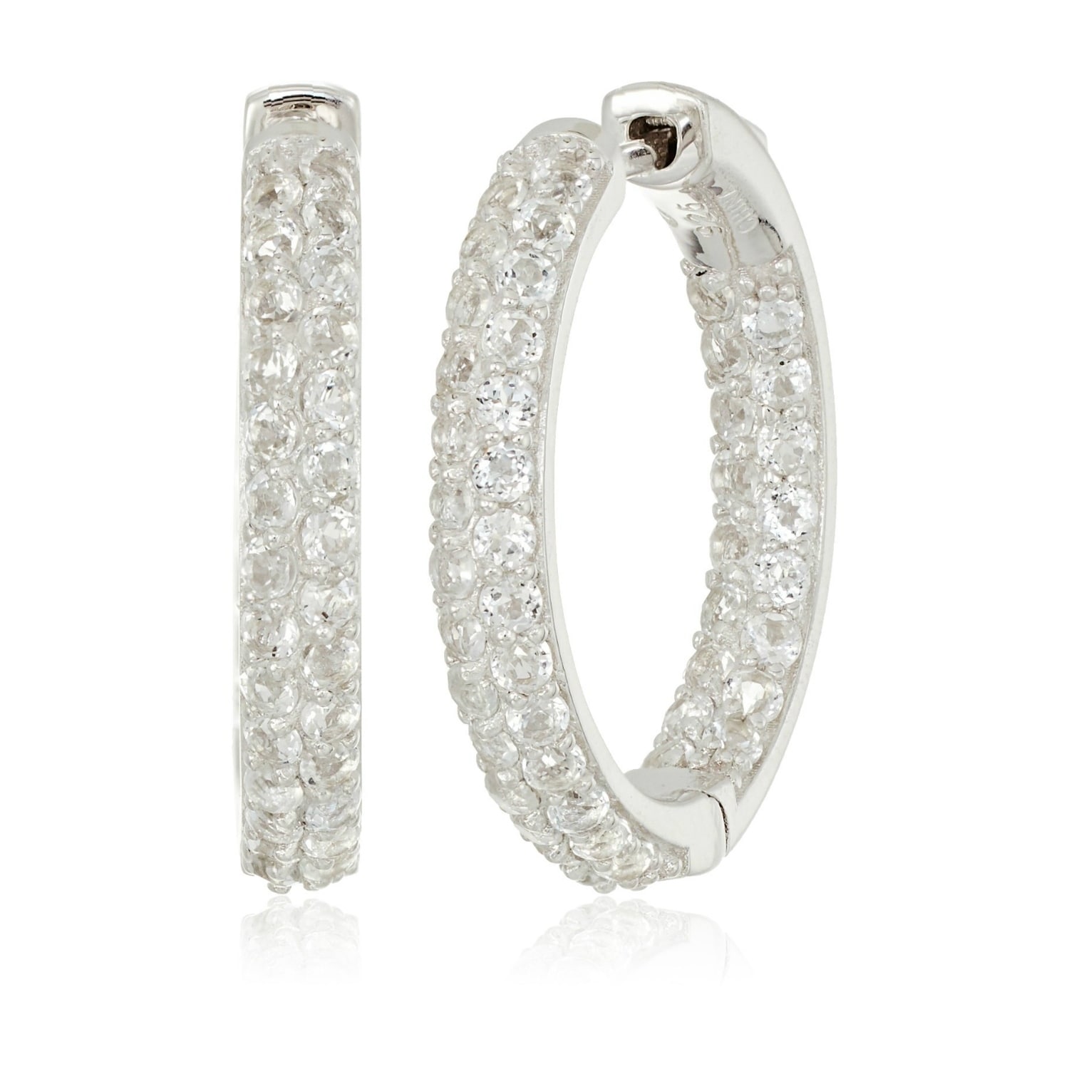 Pinctore Sterling Silver White Topaz Round Hoop Earrings, 1"