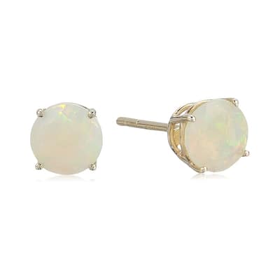 10k White Gold Ethiopian Opal Round Stud Earrings