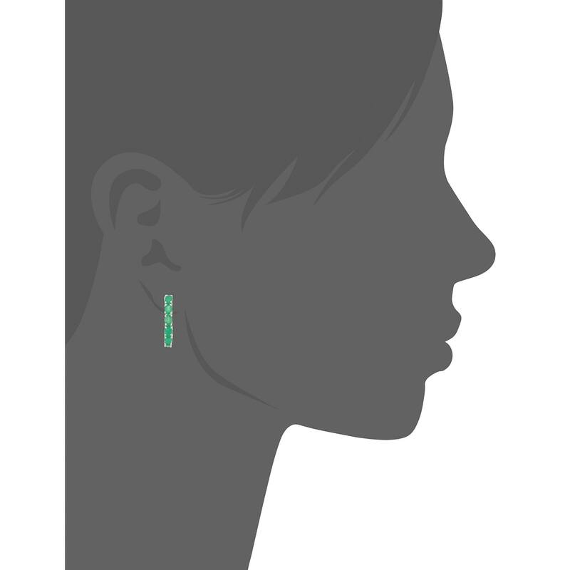Sterling Silver Genuine Emerald Oval Inside Out Hoop Earrings, 0.75"
