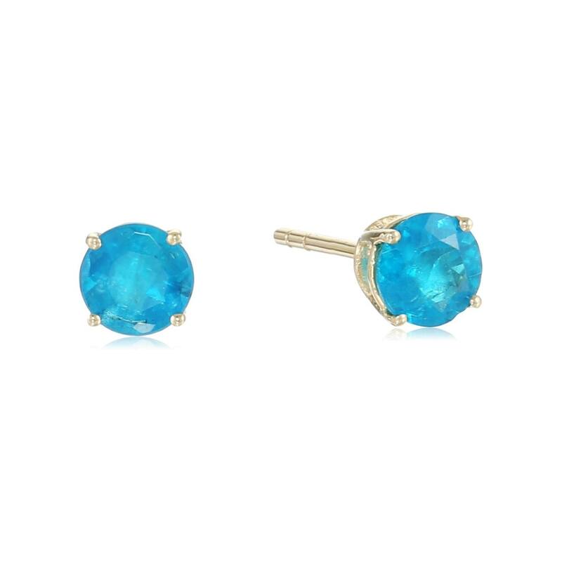 10k Yellow Gold Neon Apatite Round Stud Earrings