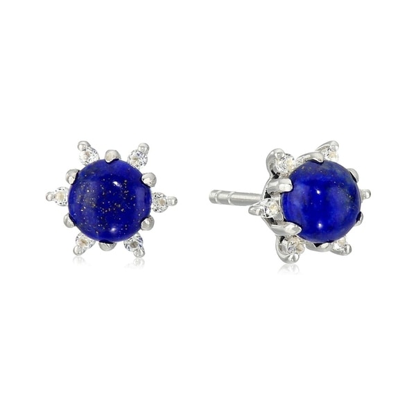 Sterling Silver Lapis And Created White Sapphire Evil Eye Stud Earrings