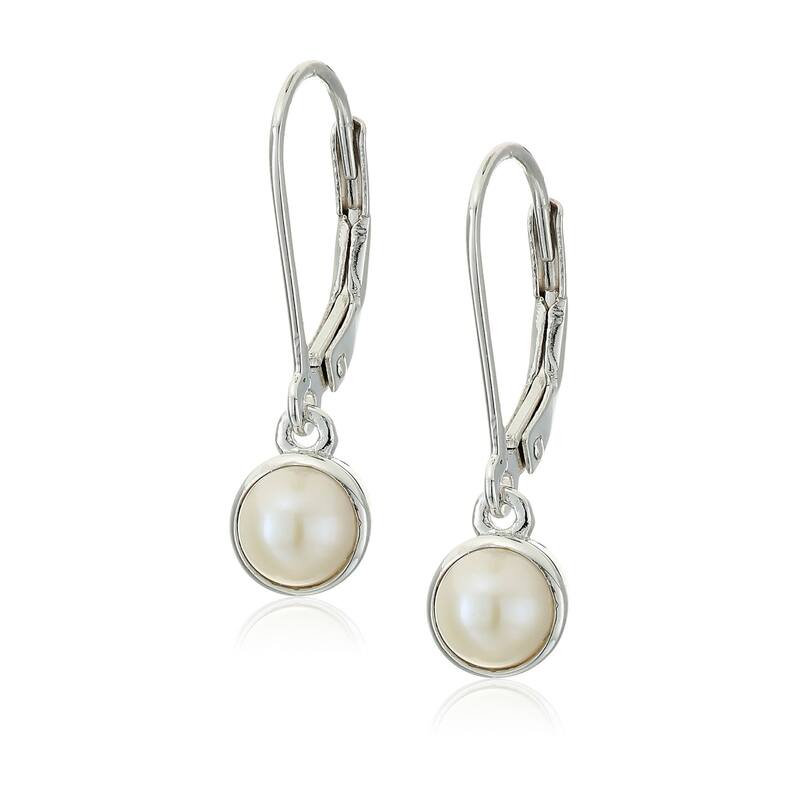 Sterling Silver Pearl Dangle Lever Stud Earrings