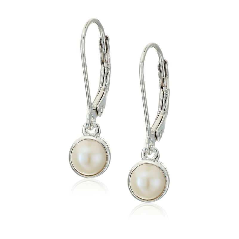 Sterling Silver Pearl Dangle Lever Stud Earrings
