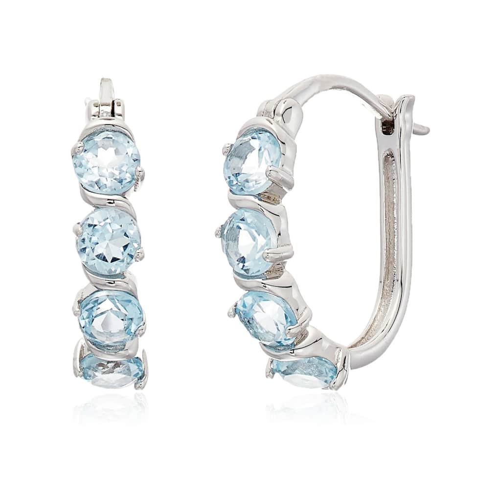 Sterling Silver 2 cttw Blue Topaz Hoop Earrings, 1"