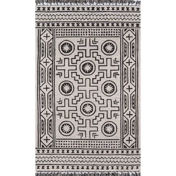 Shop Momeni Tahoe Black/White Wool Handmade Southwestern Area Rug 5' x 8' On Sale Free