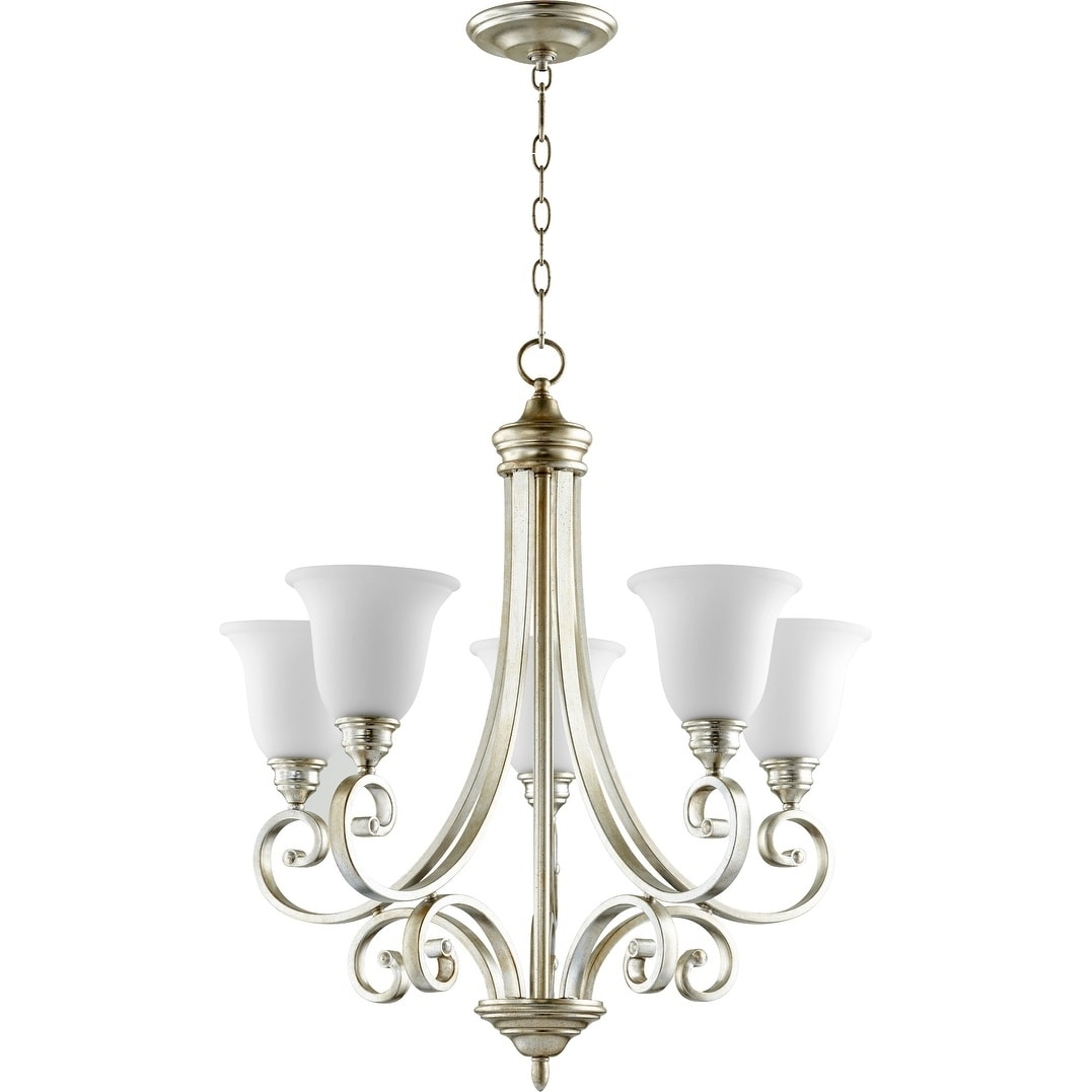 Bryant Aged Silver and Satin Opal 5-light Chandelier - Chandeliers For Bedrooms by Overstock.com