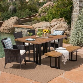 Taylor Outdoor 7 Piece Wicker Dining Set with Textured Dining Table by Christopher Knight Home