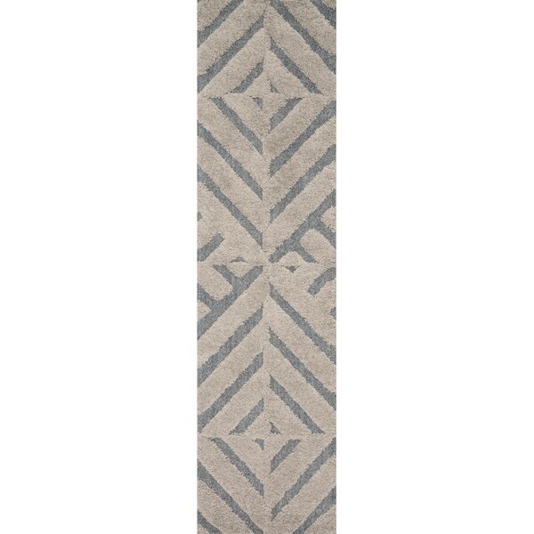 Shop Mid-century Modern Grey/ Taupe Geometric Shag Runner ...