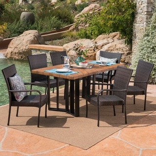 Fossili Outdoor 7 Piece Wicker Dining Set with Textured Dining Table by Christopher Knight Home