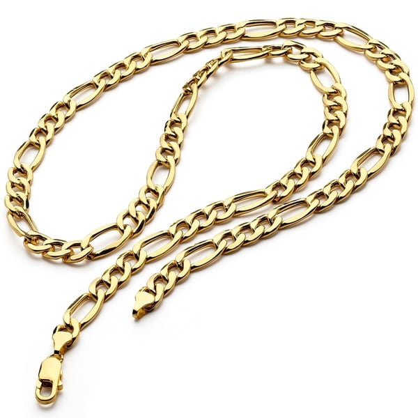 Shop Oliveti Men&#39;s 14K Yellow REAL Gold Hollow Figaro Chain Necklace 8 MM Lobster Claw Clasp ...