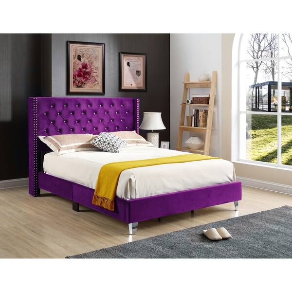 Lyke Home Purple Velvet Queen Upholstered Bed Overstock 21145189