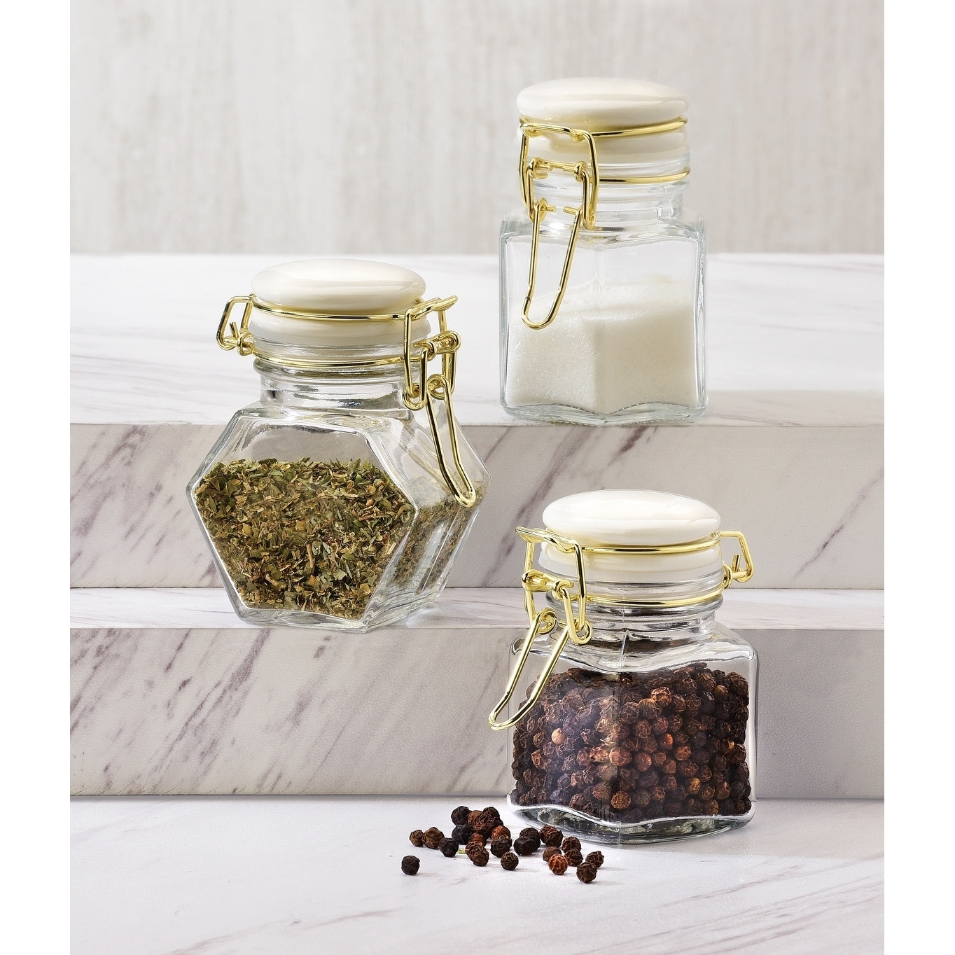 Ceramic Spice Jars With Lid White & Gold