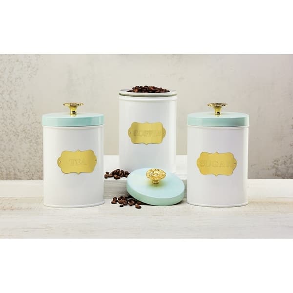 Colette White Mint Gold Canisters MD Coffee Bed Bath Beyond