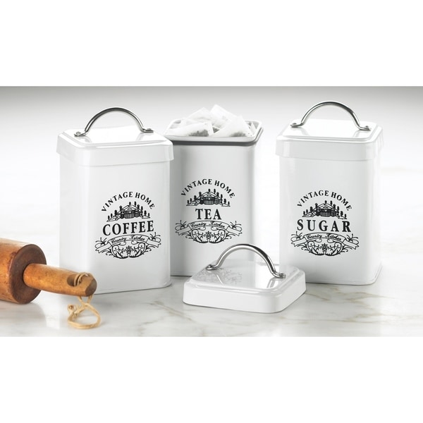 Heart of Home Retro Metal Tea Coffee Sugar Storage Canisters Jar Set of 3 Tins