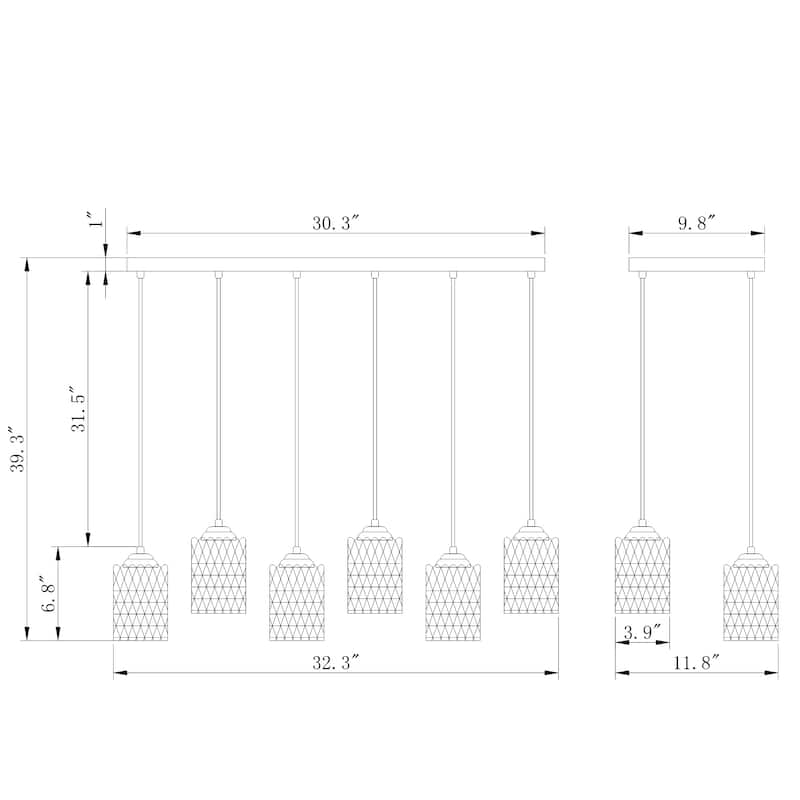 Aldubon Chrome 6-Light Chandelier with Diamond Crystal Shades (Adjustable Height)