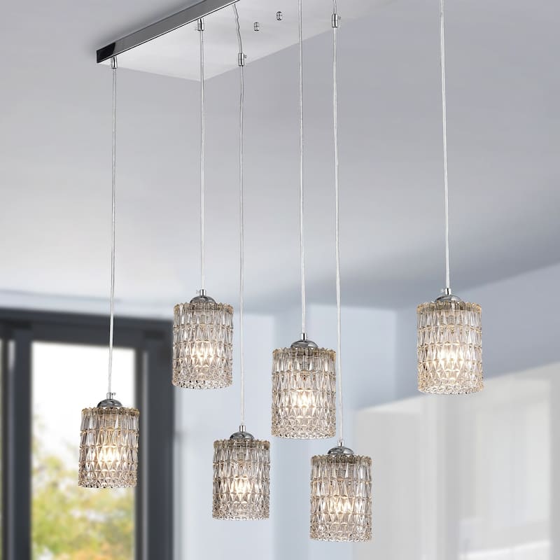 Aldubon Chrome 6-Light Chandelier with Diamond Crystal Shades (Adjustable Height)