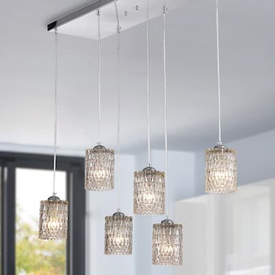 Aldubon Chrome 6-Light Chandelier with Diamond Crystal Shades (Adjustable Height)