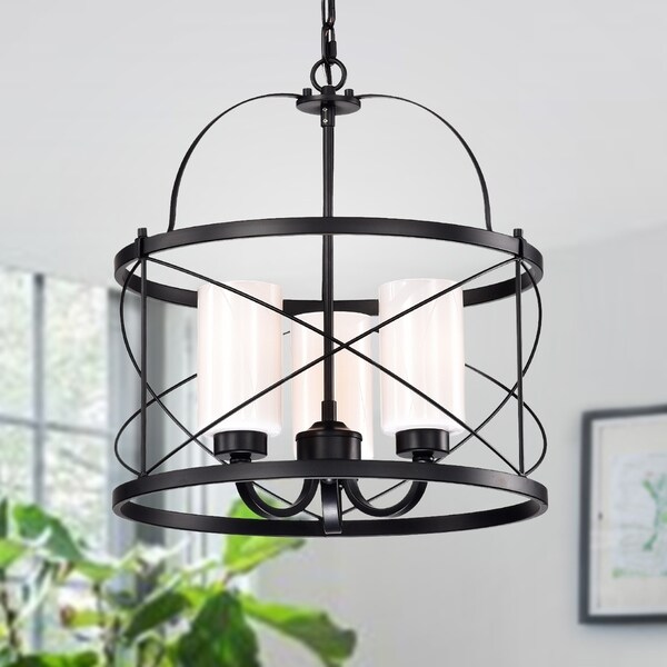 Shop Tamsen Matte Black 3-Light Drum with White Glass Pillar Shades ... Shop Tamsen Matte Black 3-Light Drum with White Glass Pillar Shades ...