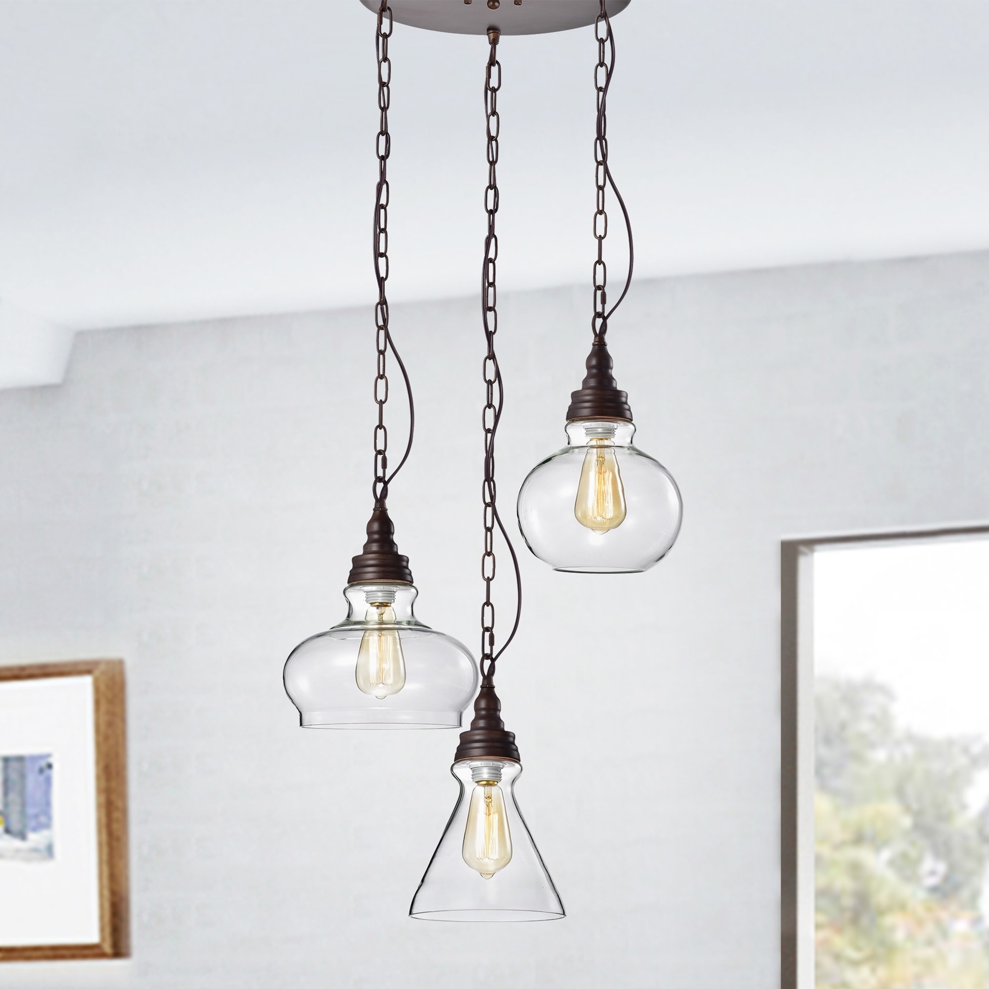 Chemister Faux Wood Grain 3-Light Chandelier with Glass Decanter Shades - Chandeliers For Bedrooms by Overstock.com