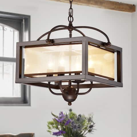 Sipafel Short Faux Wood Grain 4-Light Metal Pendant with Fabric Inner Shade